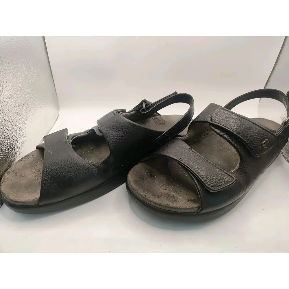 SAS Tripad Comfort Relaxed Black Leather Sandals Adjustable Women Size 12 Wide